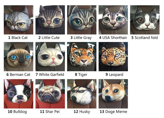 3D Animal Charcoal Car Pillow